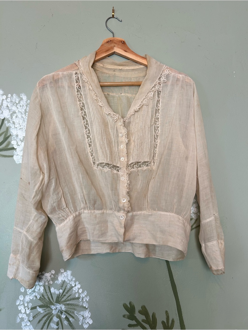 Vintage Cream Lace Button-Front Blouse Corset Cover
